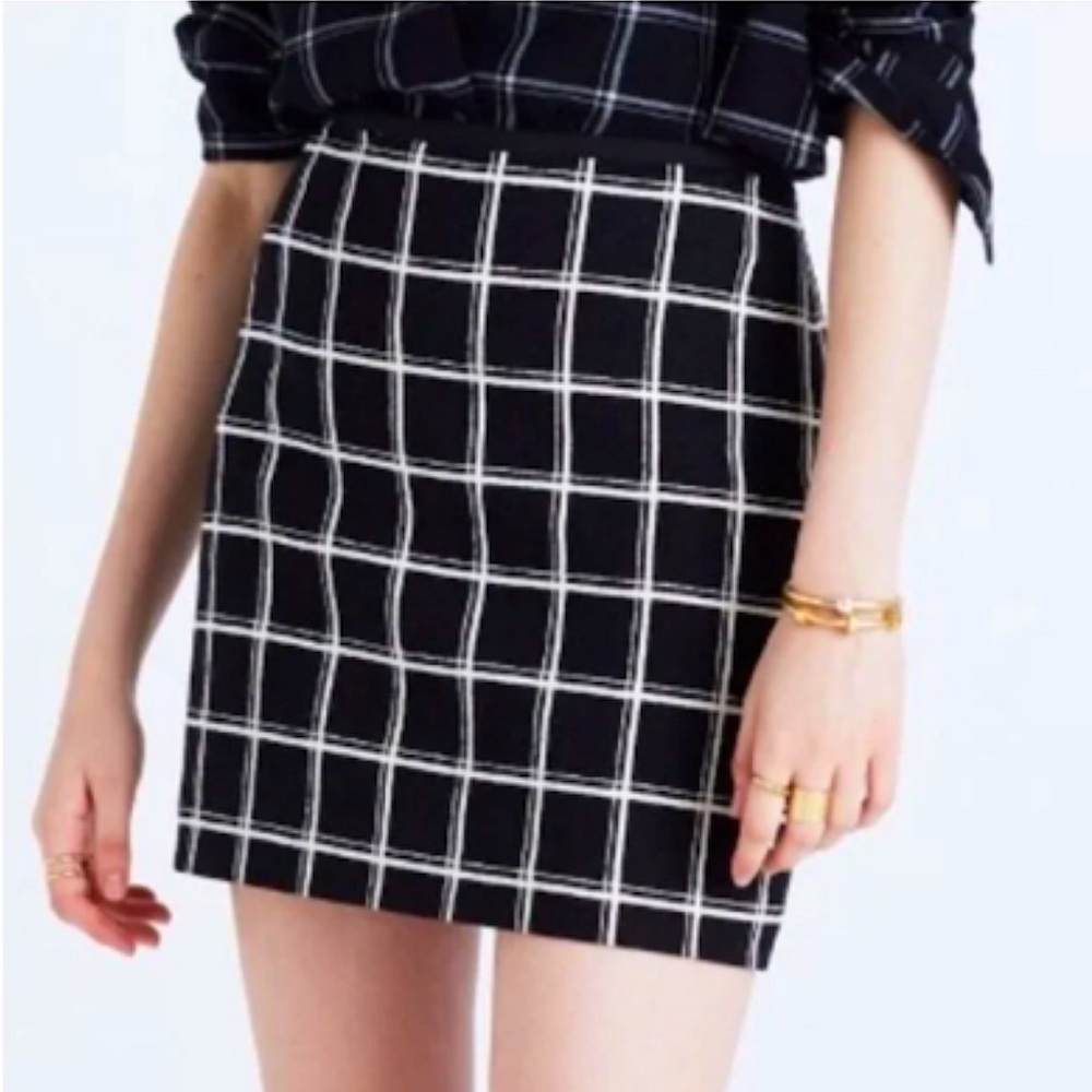 Madewell double windowpane print mini skirt in black and white size 6
